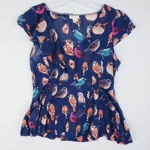 Anthropologie Meadow Rue Bird Print Blouse Top Animal Kingdom Peplum Novelty 10